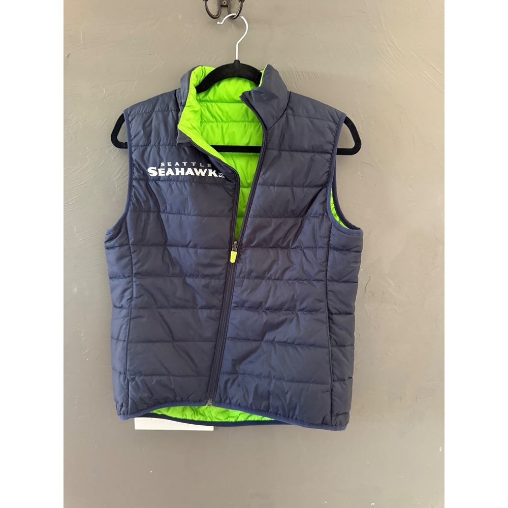 Nike Seattle Seahawks Reversible Puffer Vest Kids Navy Blue Lime Green‎ NFL